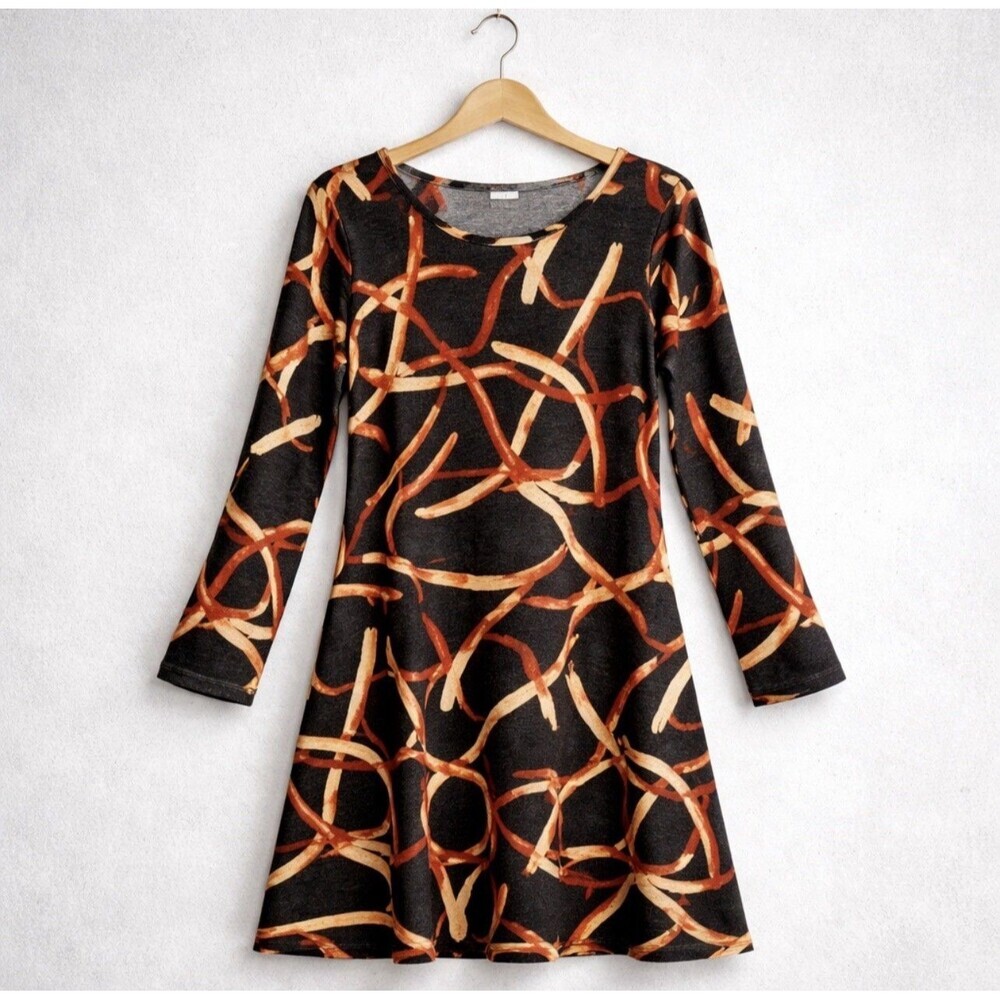 Anthropologie Aryeh Sweater Dress Abstract Gray Orange Swing Soft Medium